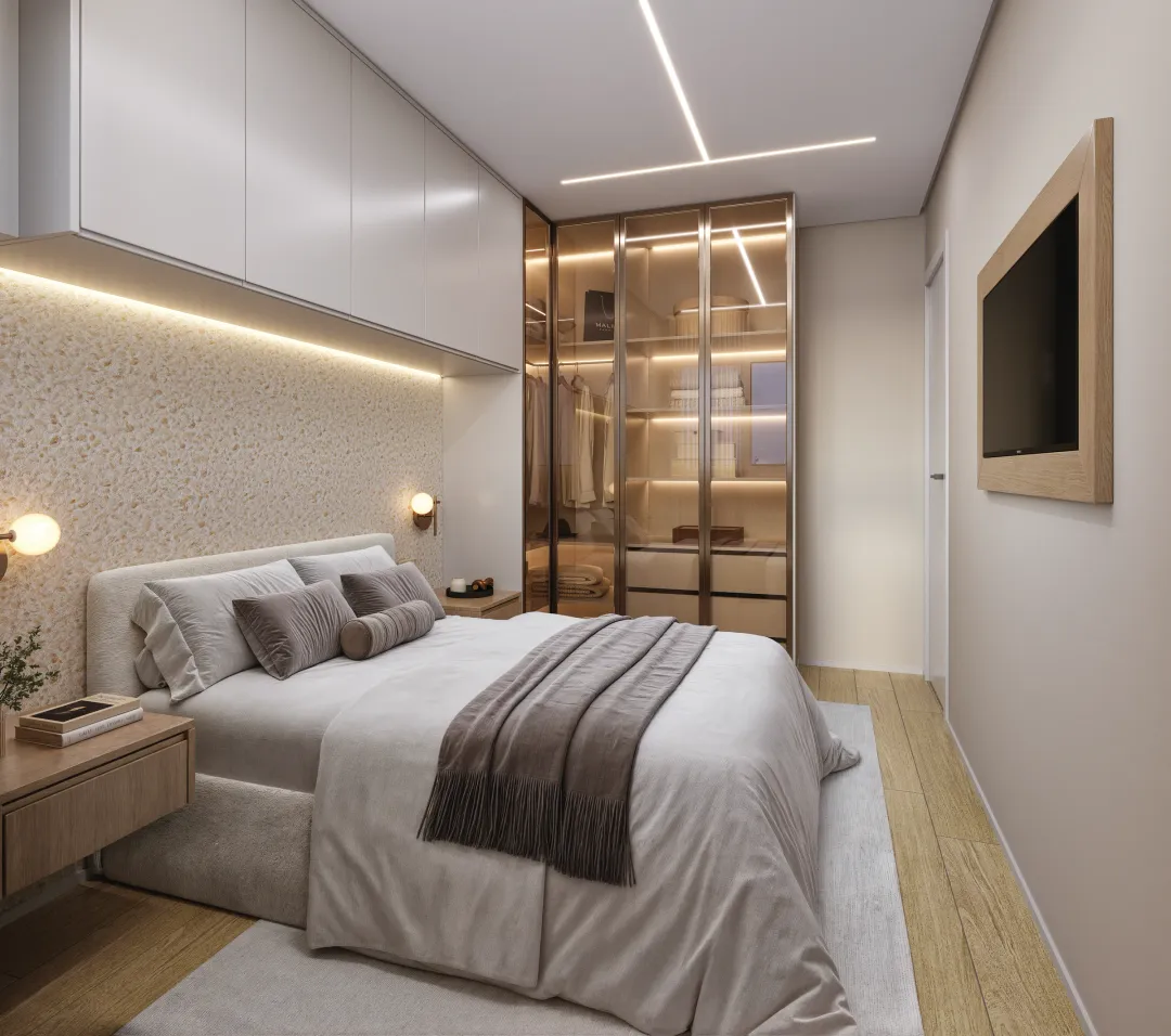Quarto de casal do apartamento decorado