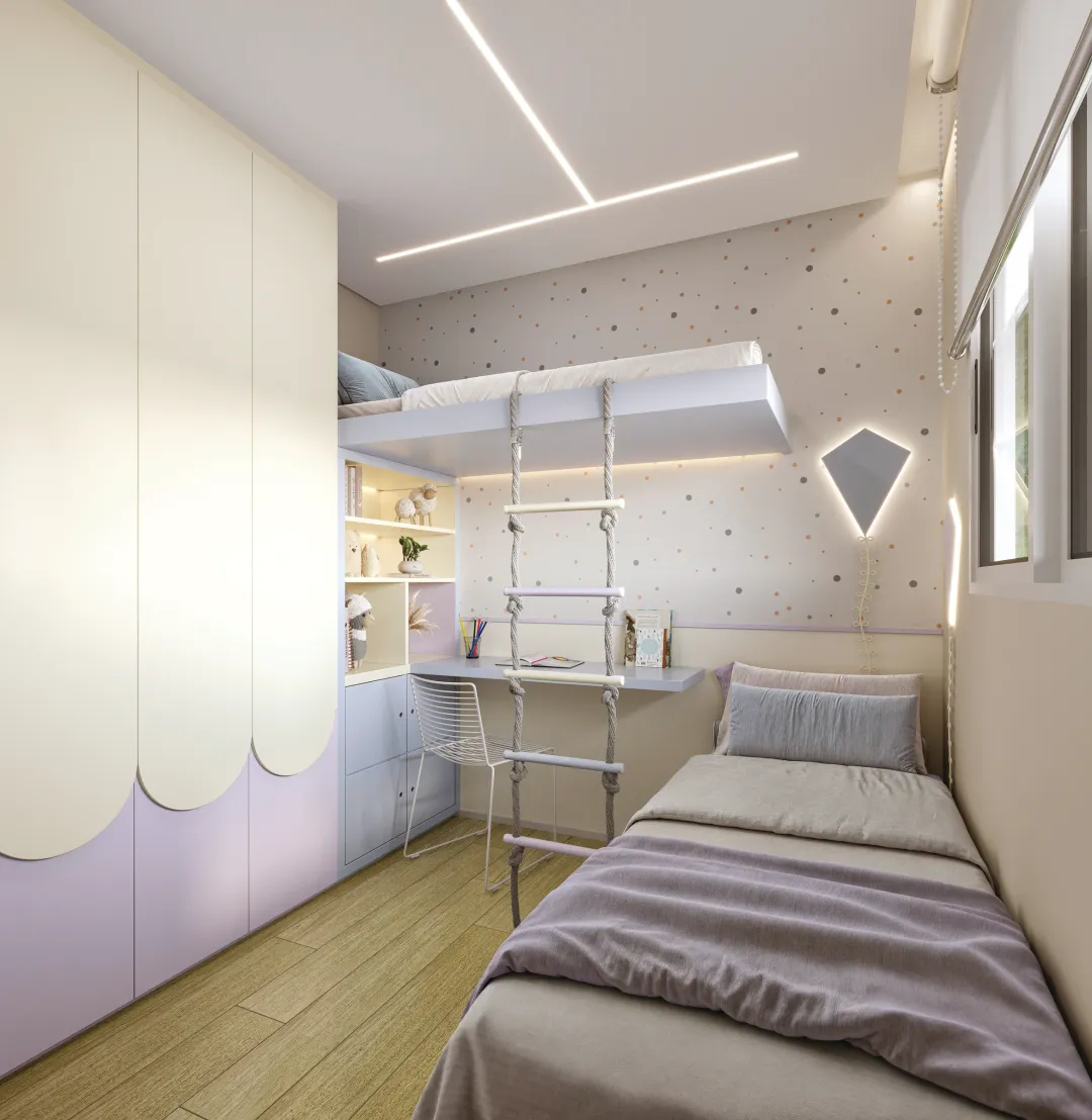 Quarto de solteiro do apartamento decorado